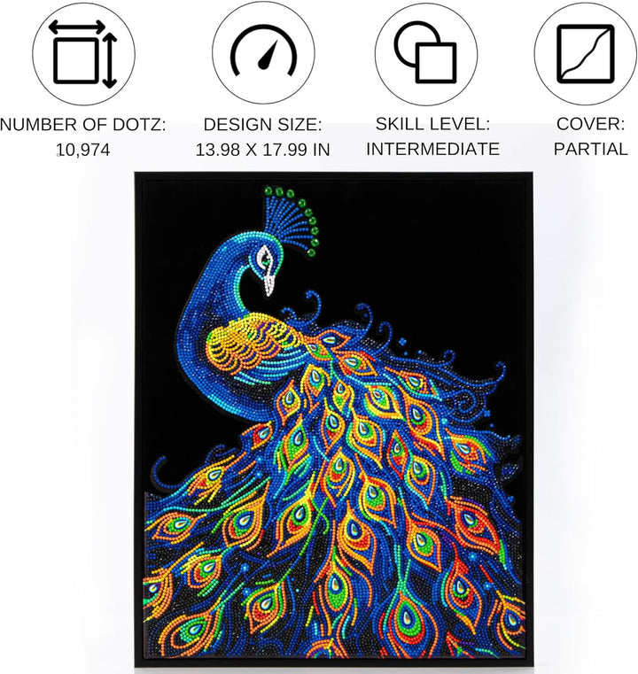 DIAMOND DOTZ 2594357 Original 5D Diamond Painting Set, Neon Pfau, mit Neonfarben und Samt, DIY Diama