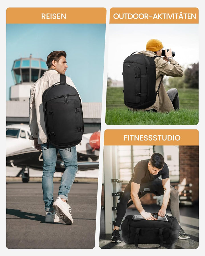 LOVEVOOK Reisetasche Sporttasche Rucksack Gross, 65L Handgepäck Rucksack mit Schuhfach Nassfach, Rei