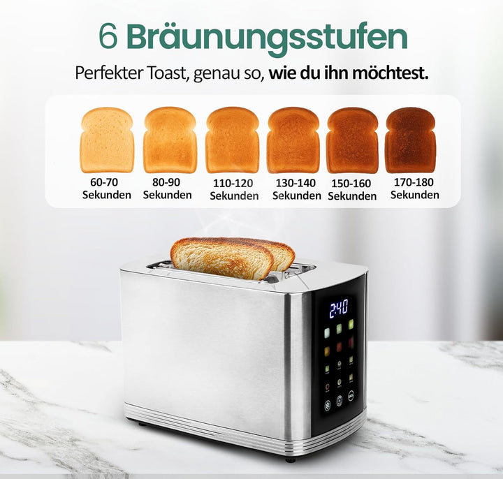EMERIO Edelstahl Toaster mit grossem FARB Display | Touch | 2 Toastschlitze | Zentrierautomatik | Kr