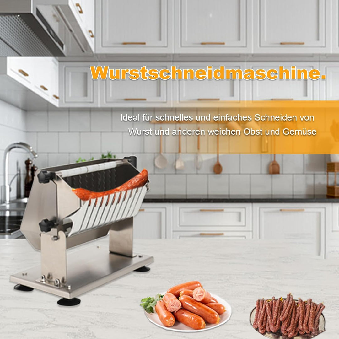 YILIKISS Edelstahl Currywurstschneider für 18 mm Scheiben,10 extra scharfe Messer mit Wellenschliff,