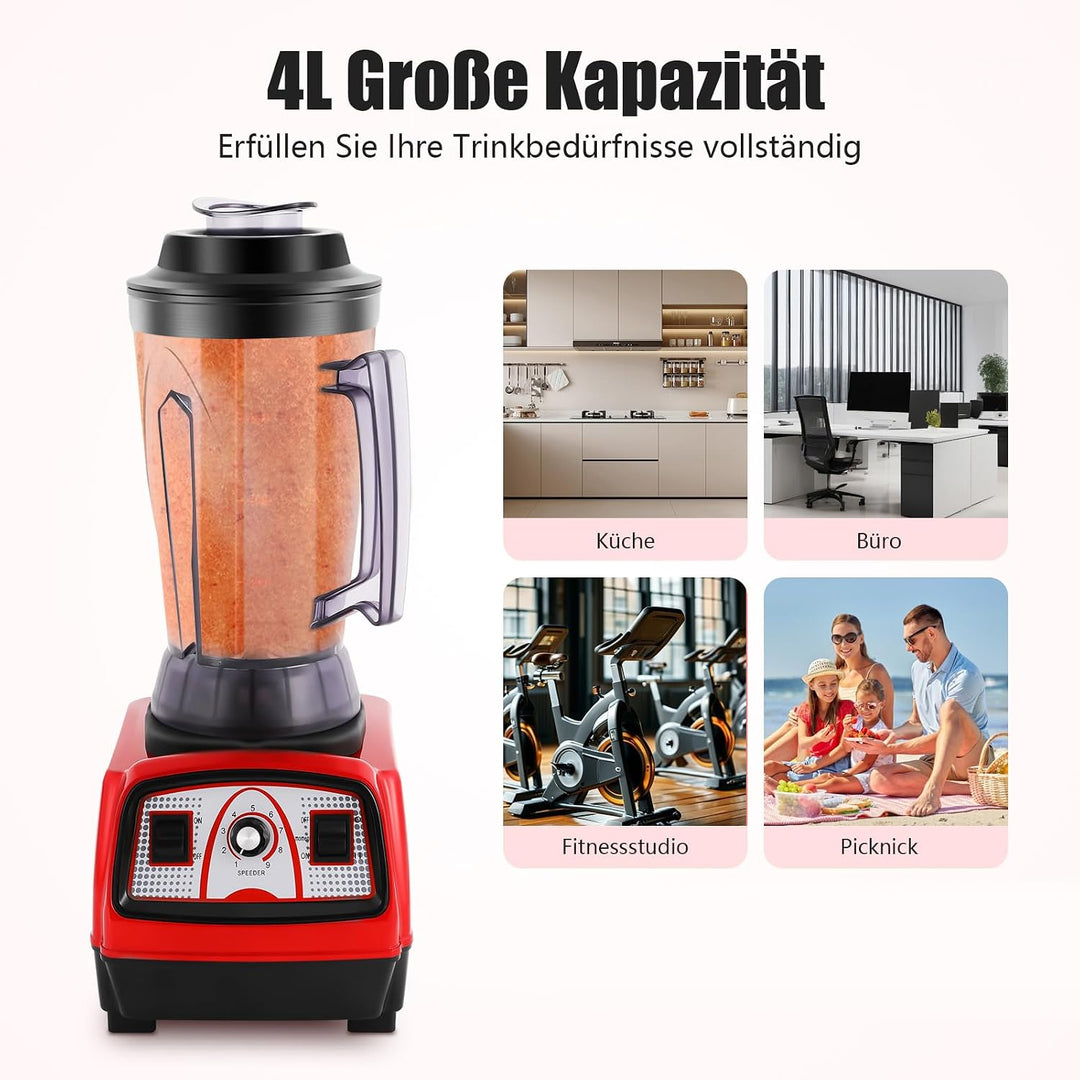 2000W Standmixer 4L Mixer Hochleistungsmixer mit 9 Einstellbaren Geschwindigkeiten, Standmixer Smoot
