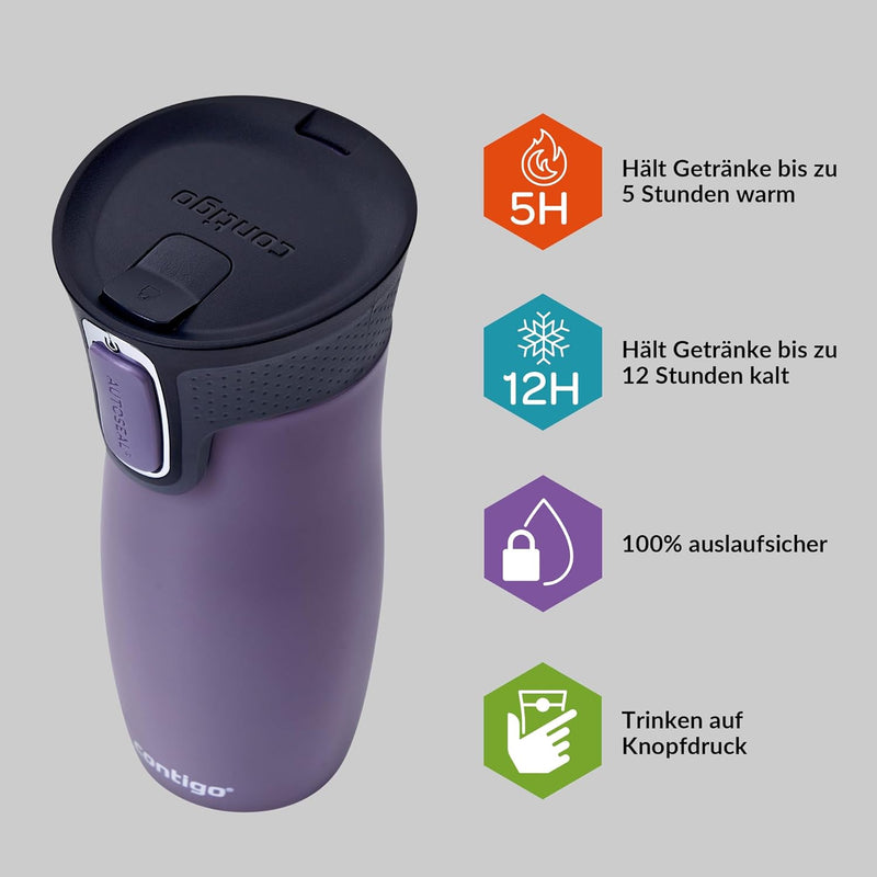 Contigo West Loop Autoseal Thermobecher, Edelstahl Isolierbecher, Kaffeebecher To Go, BPA frei, ausl