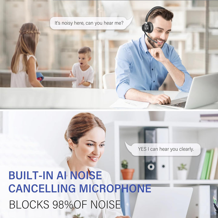SUNITEC Bluetooth Headset mit Mikrofon: Noise Cancelling - USB Bluetooth Adapter - 45H Stunden Sprec