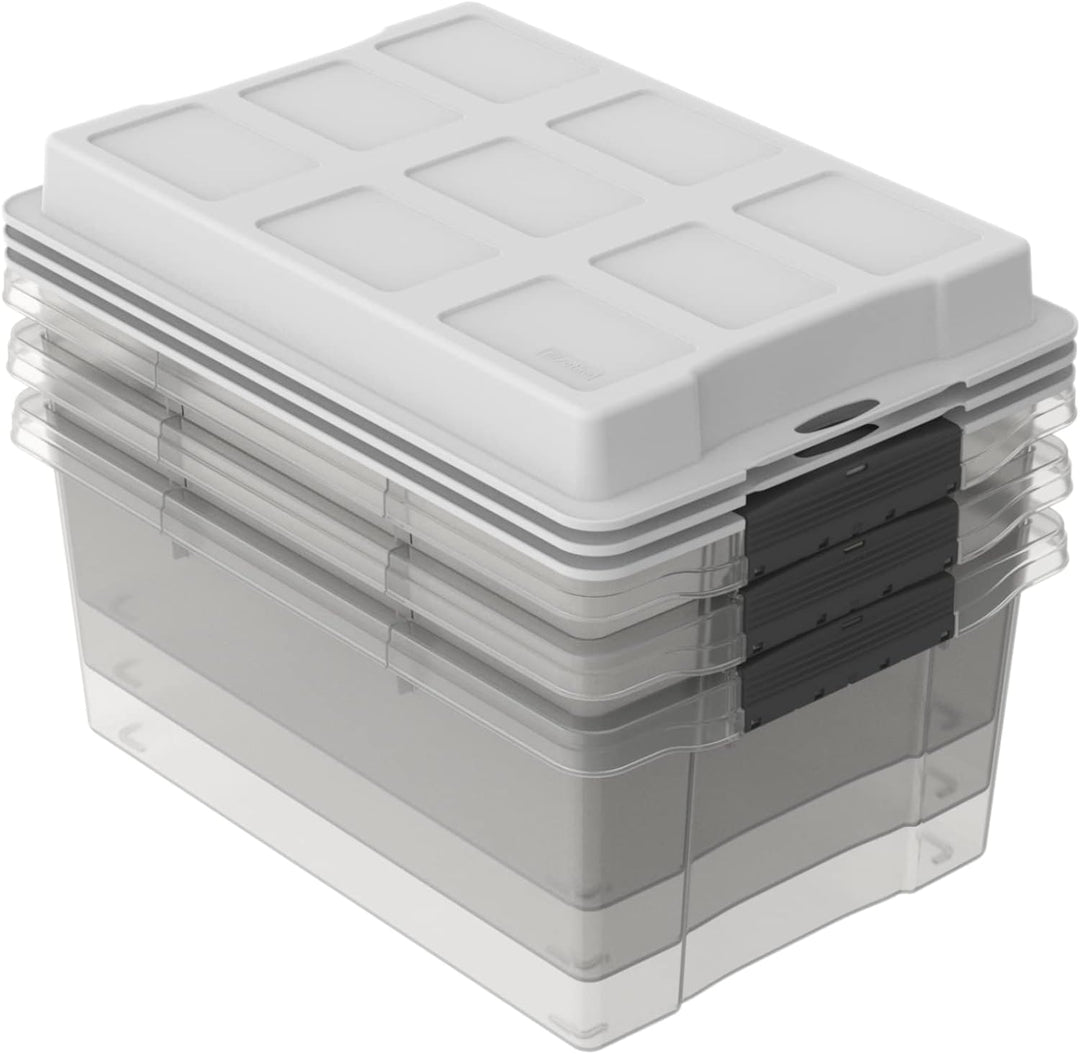 Jive Dome Aufbewahrungsbox 13l mit Deckel, Kunststoff (PP) BPA-frei, Weiss/transparent, 3x13l, (40,5