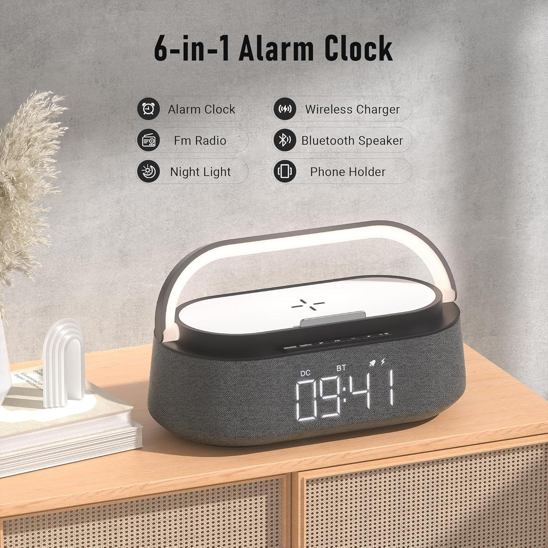 COLSUR Radiowecker Digital mit Wireless Charger, Bluetooth Lautsprecher mit USB-Ladegerät, Smart Wec