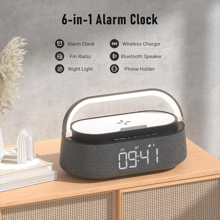 COLSUR Radiowecker Digital mit Wireless Charger, Bluetooth Lautsprecher mit USB-Ladegerät, Smart Wec