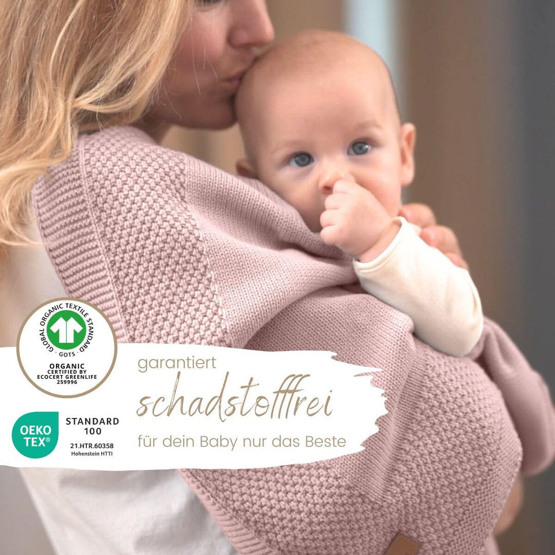 DIKOS® Babydecke GOTS *100%* Bio Baumwolle Altrosa | Neugeborenen Baby Decke | Strickdecke mit Bordü