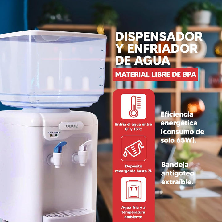 SOGO SS-12010 Elektrischer Wasserspender und Kühler mit 2 Wasserhähnen, Tank für 5 Liter, Weiss BPA-
