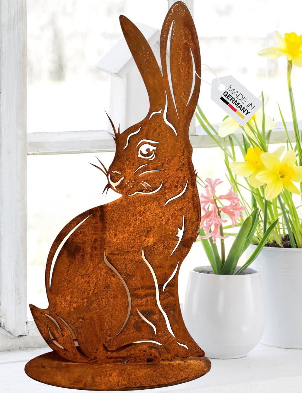Terma Stahldesign Rost Osterhase XXL 50 cm Handmade Germany Osterdeko für draussen und drinnen Garte