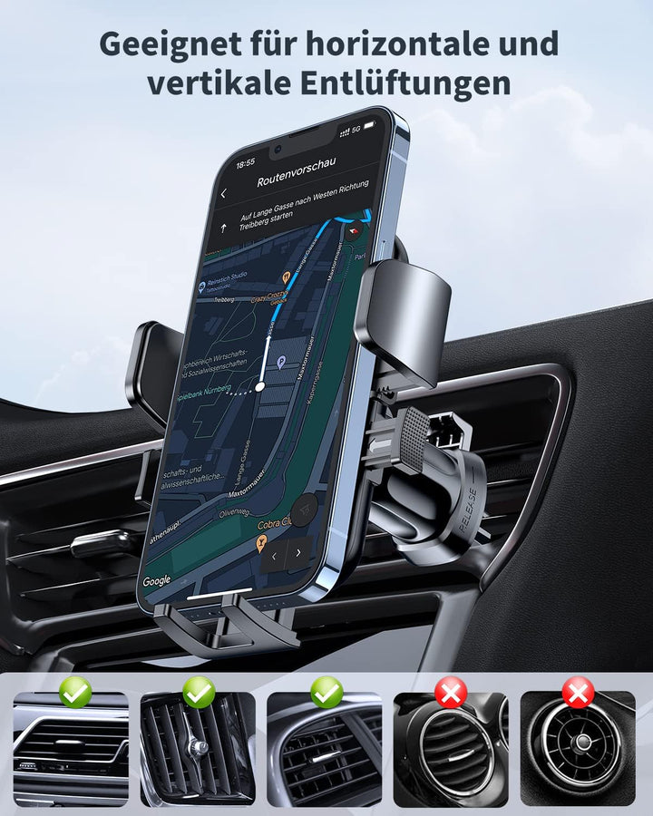 Miracase Handyhalterung Auto Lüftung mit EIN-Knopf-Release [Doppelt Stabiler Hakenclip] 360° Drehung