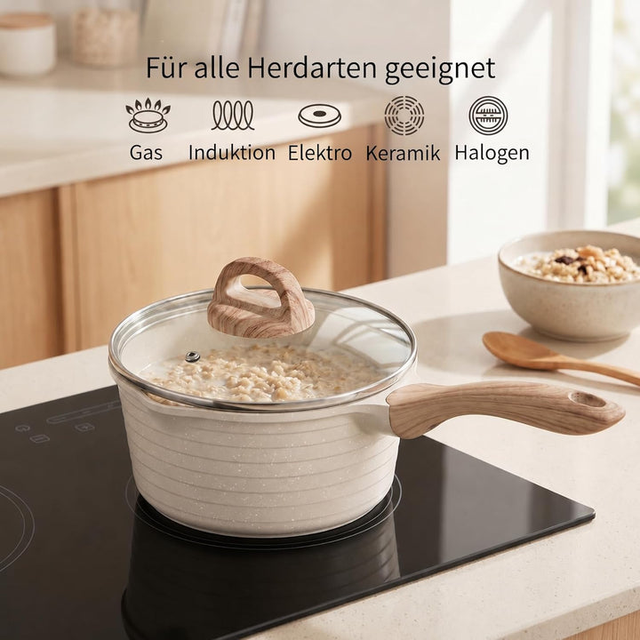 JEETEE Kasserolle 18 cm, 2L Stielkasserolle mit Deckel, klein Kasserolle Stieltopf, Milchpfanne, Mil