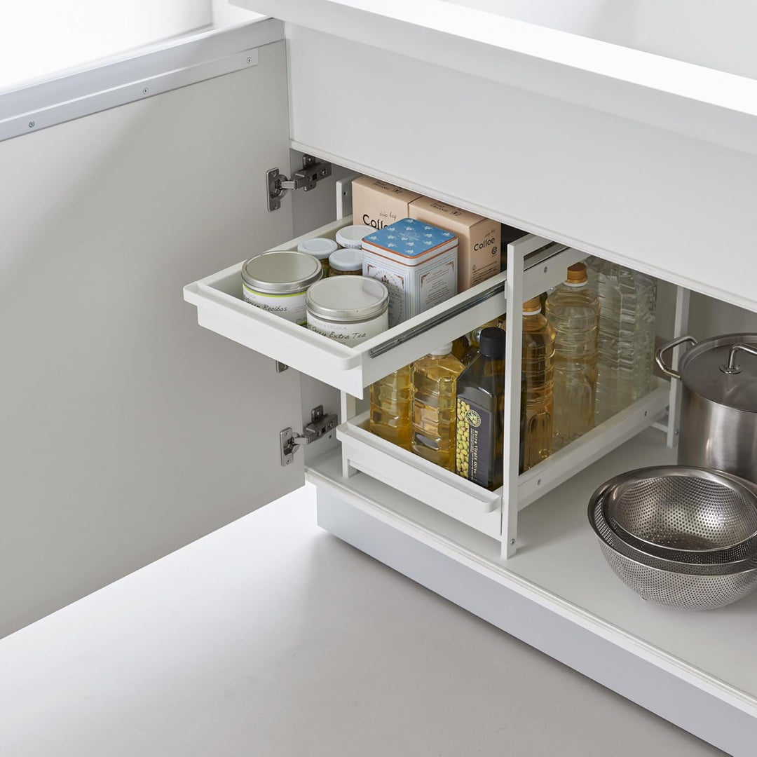 Yamazaki 1460 TOWER 2-stöckiges Spülschrank-Regal mit Schiebeböden, weiss, Stahl, minimalistisch, 42