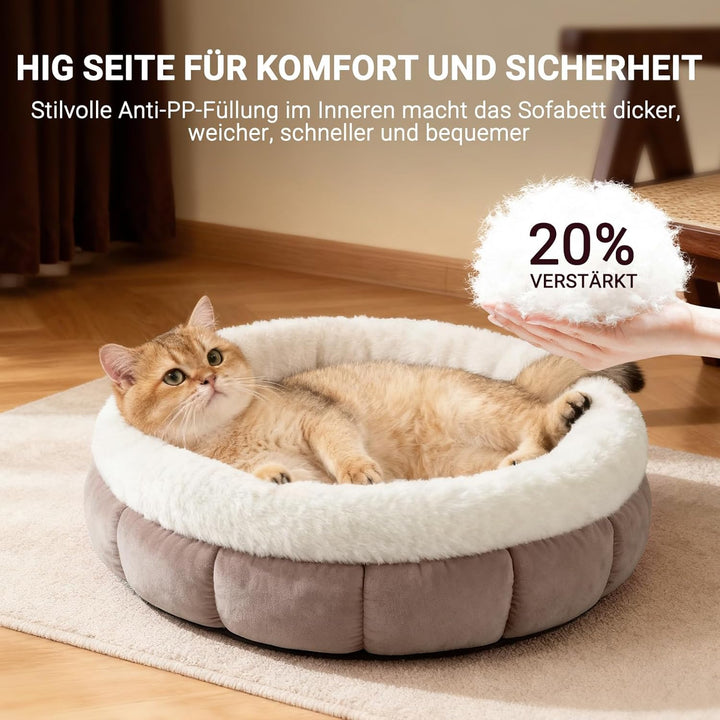 EDMIENS Katzenbett Klein, Katzenbett Flauschig Waschbar, Katzen Bett Indoor, Katzenkissen Braun, Run