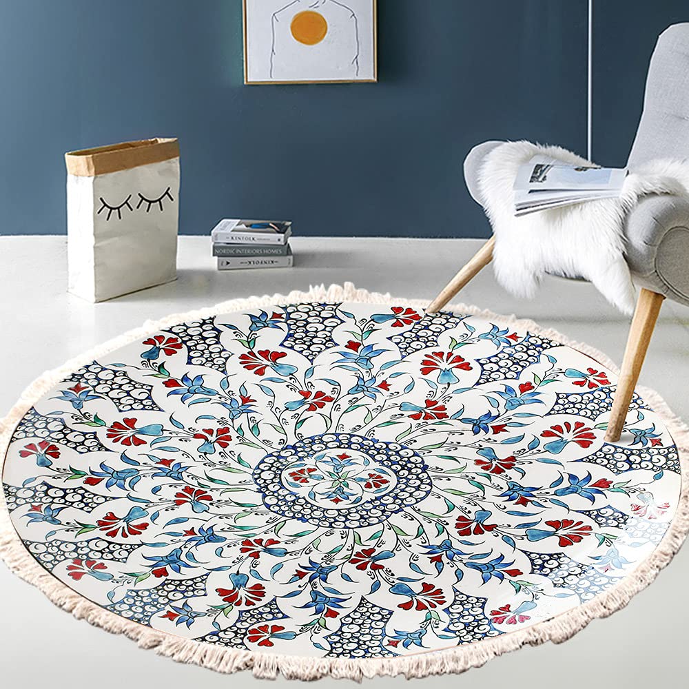 Vintage Boho Baumwolle Teppiche Mandala Muster Waschbar Handgewebte Böhmische Runder Teppich mit Qua