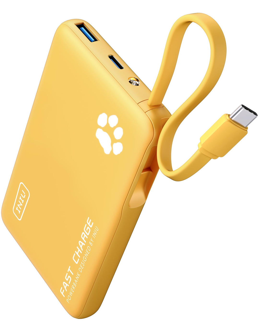 INIU Power Bank, Minigrösse 20W 10000mAh PowerBank mit Integriertem USB-C Kabel, PD3.0 QC4.0 USB C I