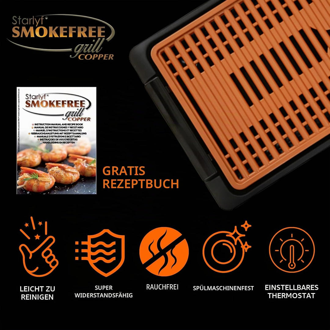 Rauchfreier elektrischer Tischgrill BEST DIRECT Starlyf Smokefree COPPER, Geeignet für Innen- und Au