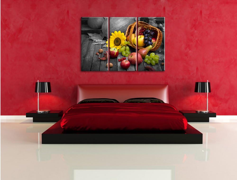 Pixxprint Herbstlicher Obstkorb als Leinwandbild/Grösse: 3 Teilig (120x80 cm) cm/Wandbild/Kunstdruck