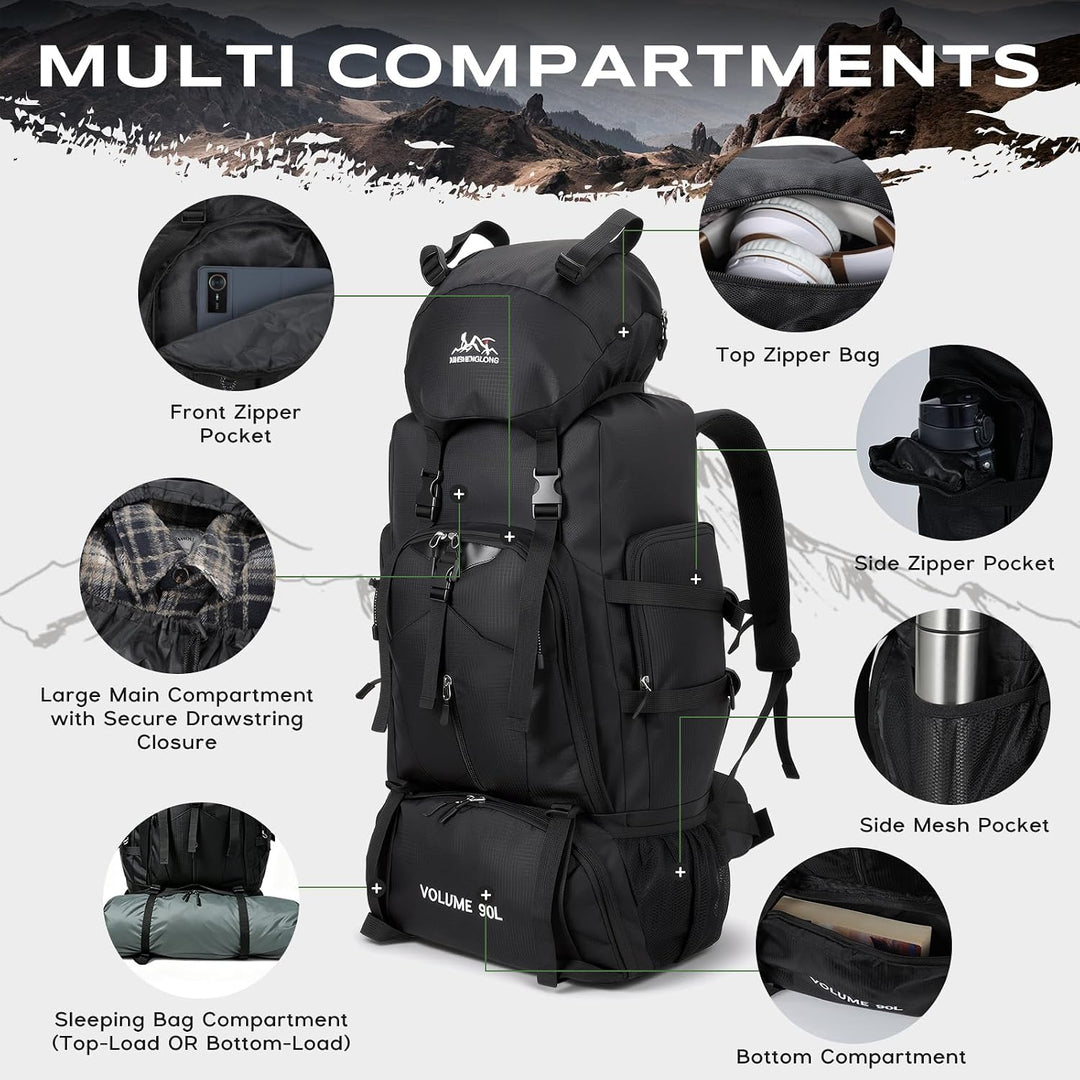 Wanderrucksack Herren Damen 90L Trekkingrucksack Reiserucksack Grosser Wasserdicht Wandern Rucksack