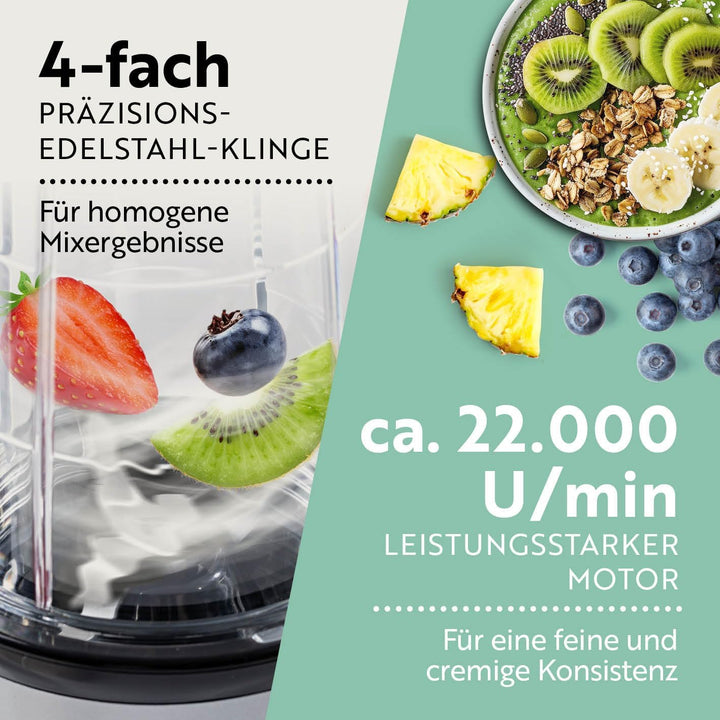 GOURMETmaxx Mr. Magic Power Pro Mixer 400 Watt | Smoothie Maker mit to go Deckel | Standmixer mit Mi