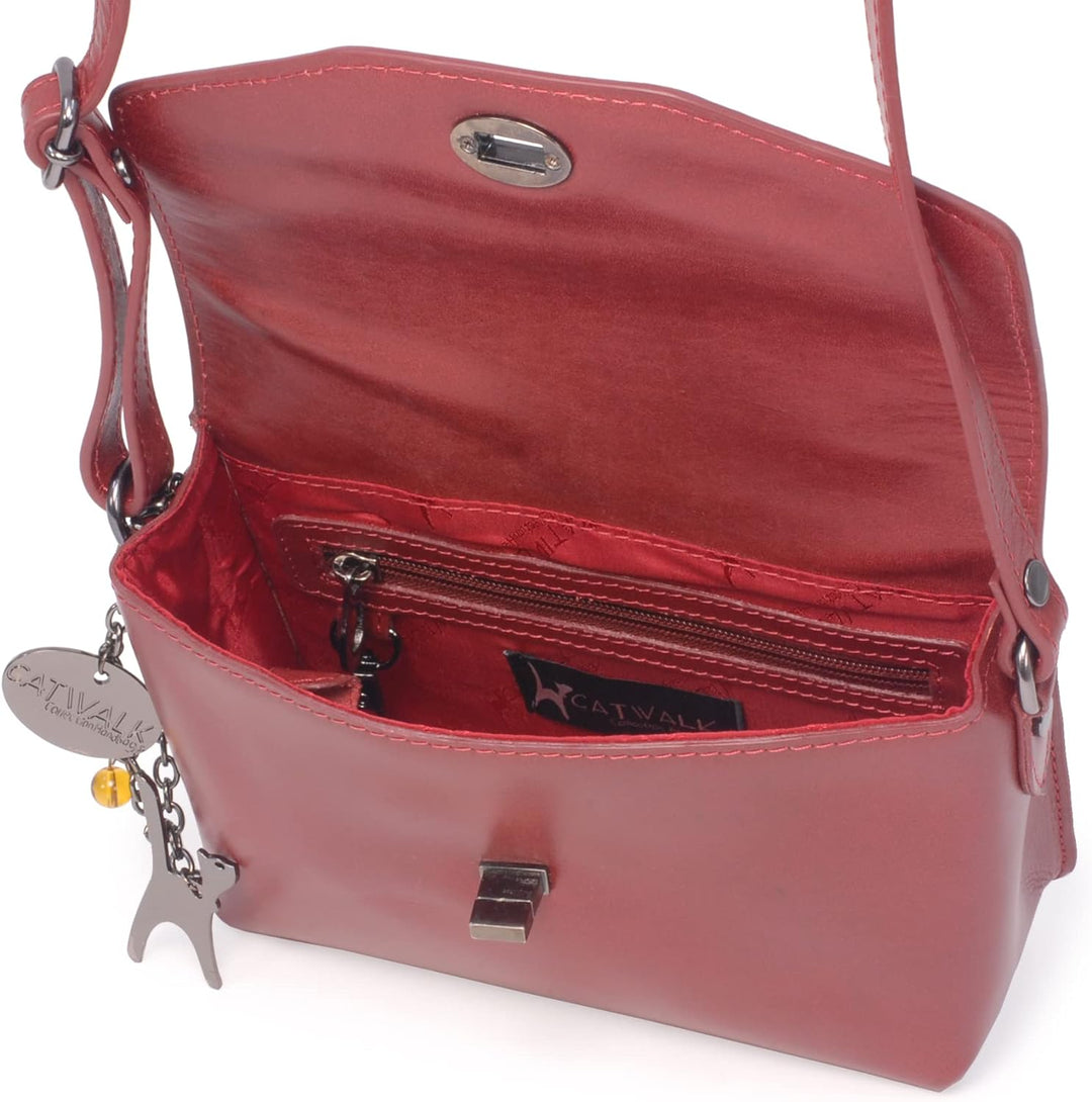Catwalk Collection Handbags - Leder - Klien Umhängetasche/Schultertasche - FLORENCE Rot Cs, Rot Cs