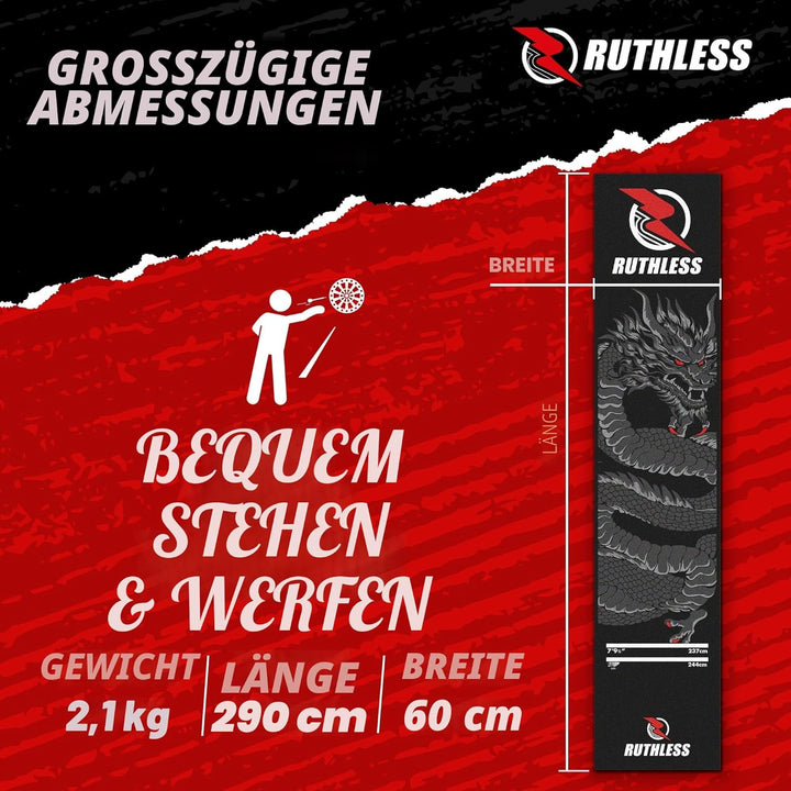 RUTHLESS Dartmatte | strapazierfähige, rutschfeste und langlebige Teppich-Dartmatte für den Boden, s