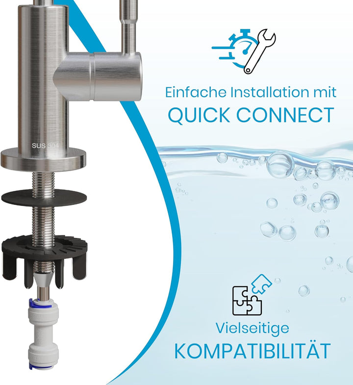 smardy UNO201 Osmose Wasserhahn Edelstahl, 360° schwenkbar für Umkehrosmose und Wasserfilter 1/4"(6,