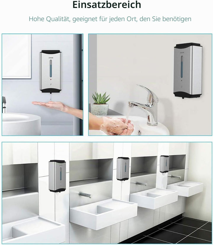 AIKE Seifenspender Automatischer Edelstahl, 1100 ml Kommerzieller Seifenspender Wandmontage mit Sich