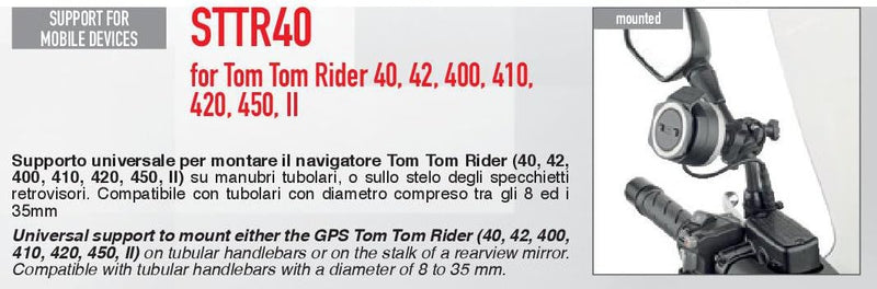 SUPPORTO PER NAVIGATORE Tom Tom Rider 40 E Rider 400 TUBOLARI 8-35MM GIVI STTR40