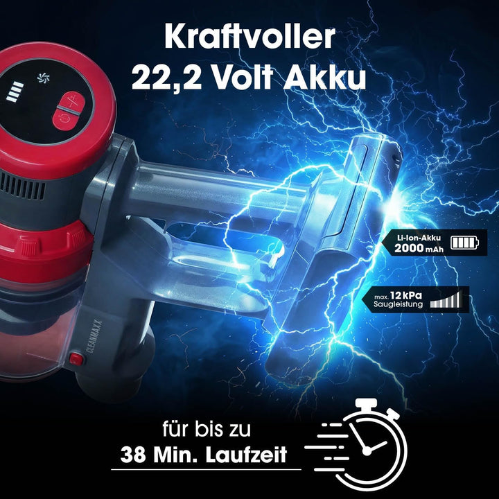 CLEANmaxx 2in1 Akku-Zyklon-Staubsauger | Kabelloser Hand- & Bodenstaubsauger mit starkem 22,2 V Li-I
