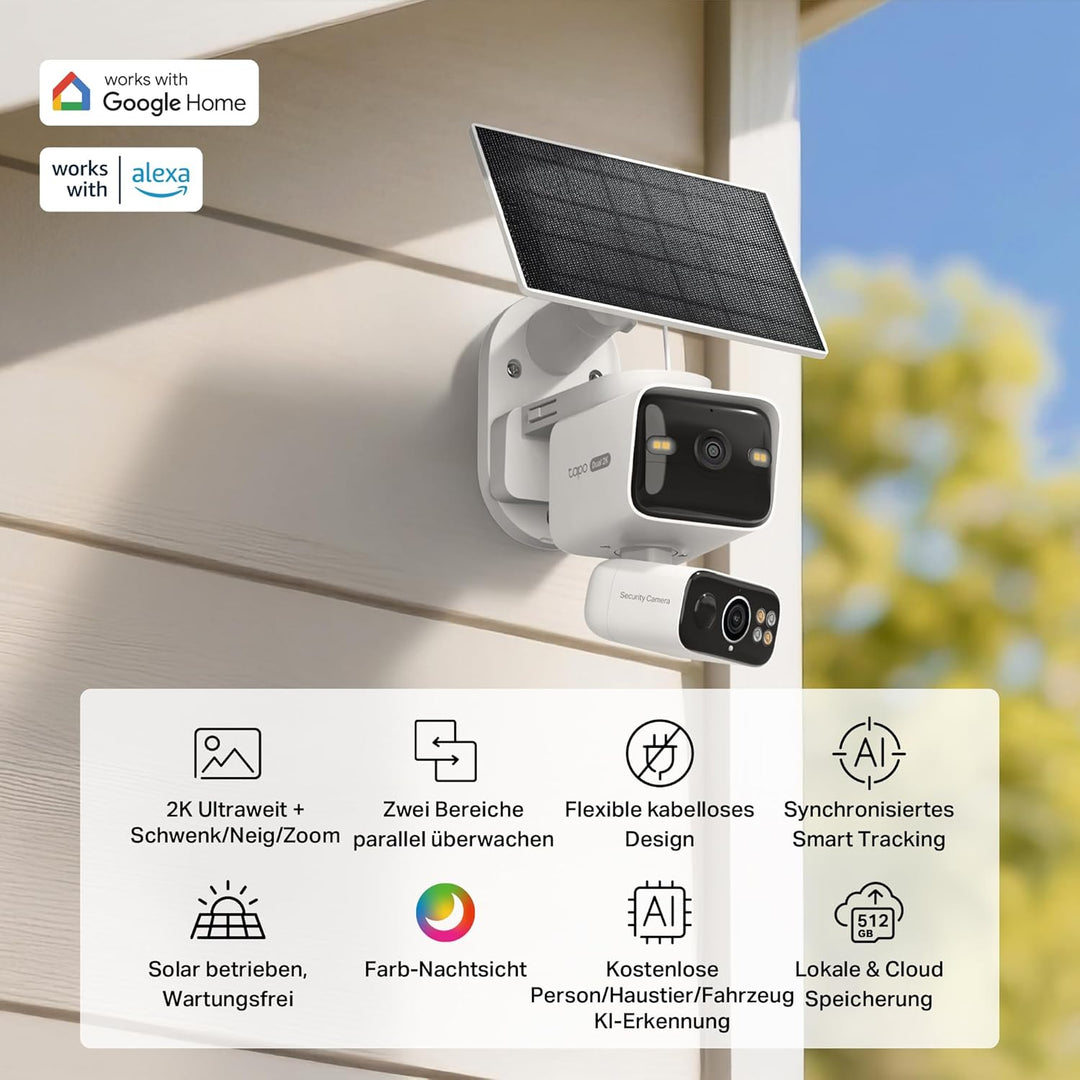 Tapo C645D KIT Solar Überwachungskamera Aussen mit Akku | 2K Dual-Objektiv | 165° Winkel + 6mm Objek