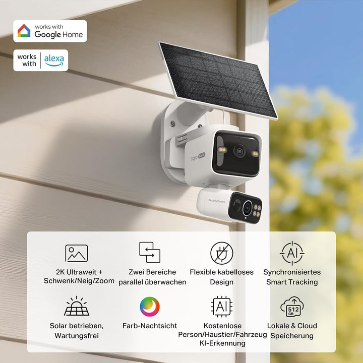 Tapo C645D KIT Solar Überwachungskamera Aussen mit Akku | 2K Dual-Objektiv | 165° Winkel + 6mm Objek
