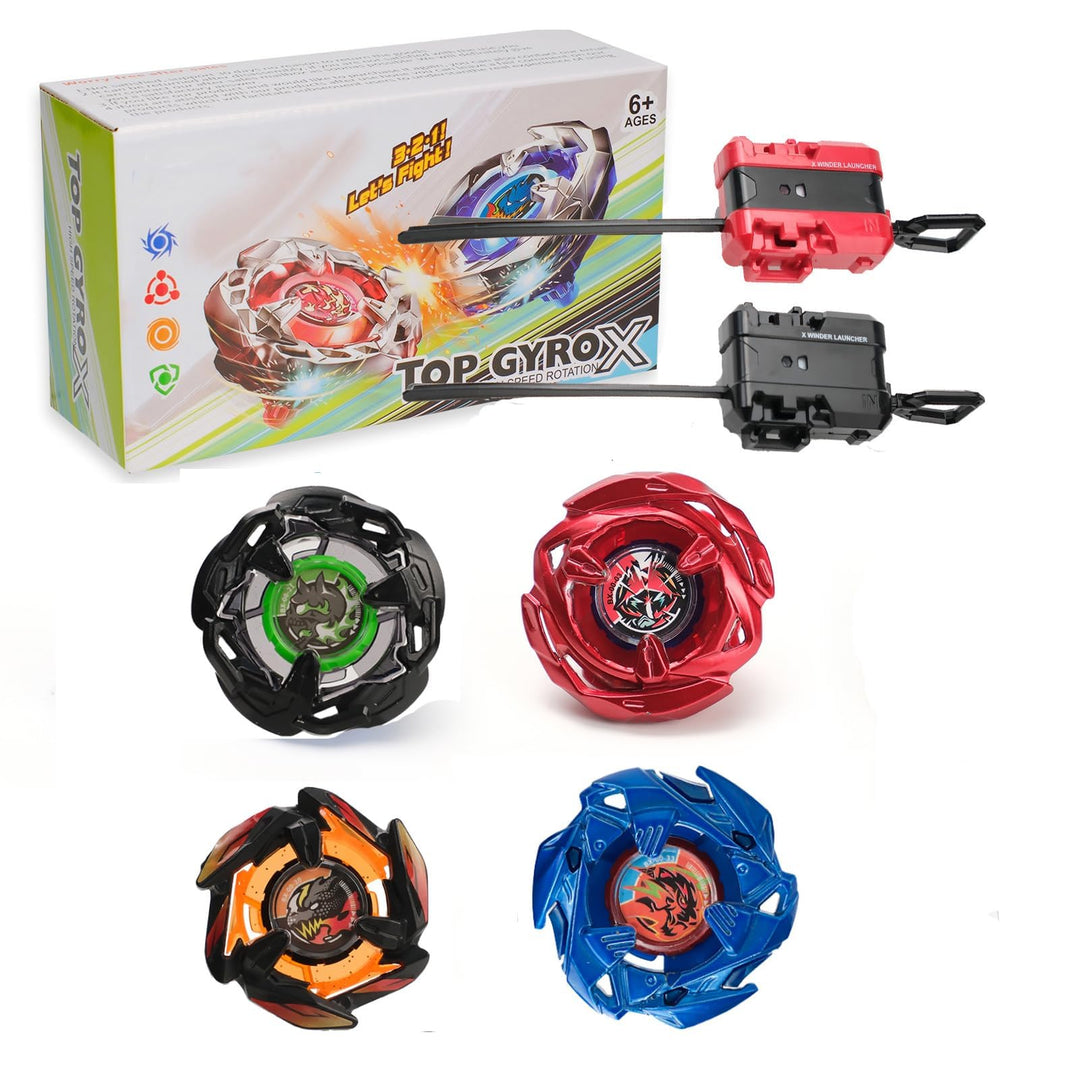 X Kreisel Battle Set, 4 Kampfkreisel 2 Launchers, Gyro Starter Pack für Jungen Spielzeug Kinder Gebu