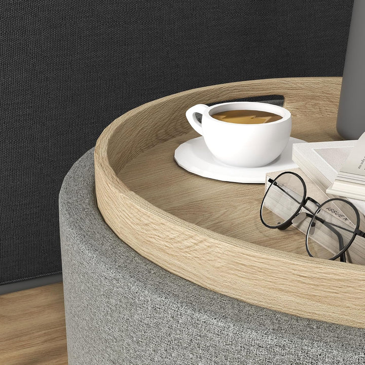 HOMCOM Sitzhocker mit Stauraum, Runder Hocker mit Klappdeckel Couchtisch, 56 x 56 x 42 cm Polsterhoc