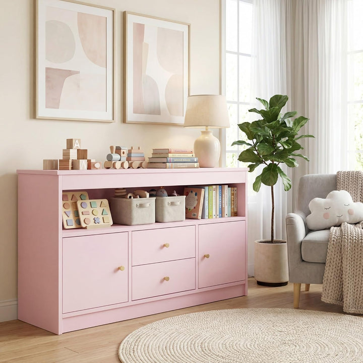 DREAMADE Spielzeug Regal, Kinderzimmer Möbel (Doppeltür, Rosa) | Kinderregal Spielzeugregal mit Schu