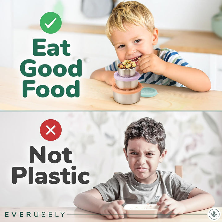 Everusely – Snackboxen aus Edelstahl – 3er-Pack, Sorbet – auslaufsichere Silikondeckel – kleine Lunc