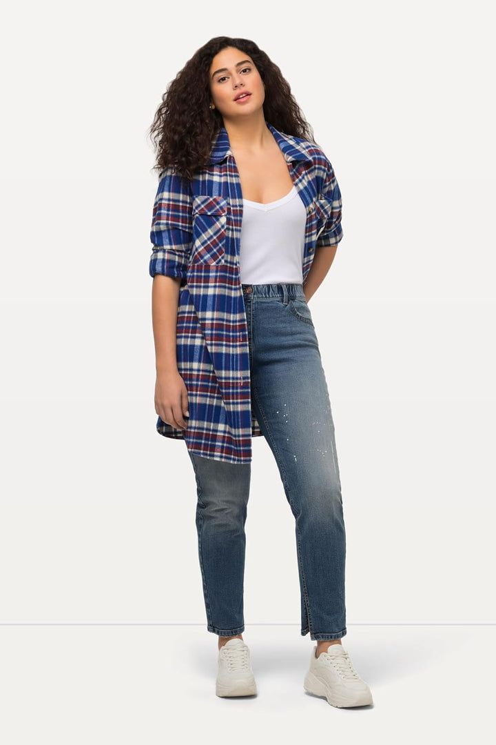 Ulla Popken Damen Boyfriend, Destroy-Effekte, Weites Bein, Stretch Jeans 46 Grosse Grössen Blue Deni