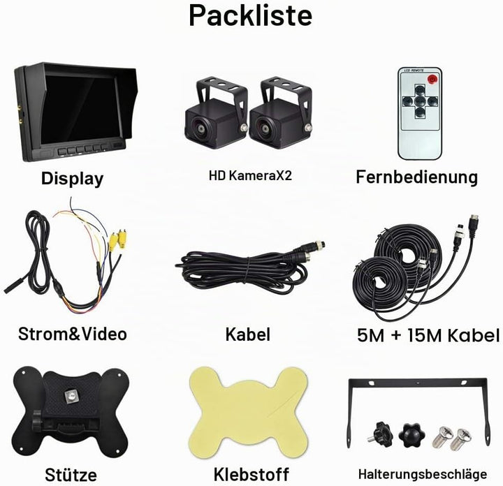 CAMECHO Rückfahrvideosystem mit Dual Rückfahrkamera,7 Zoll Monitor 2 Split-Bildschirm,Wasserdicht Na