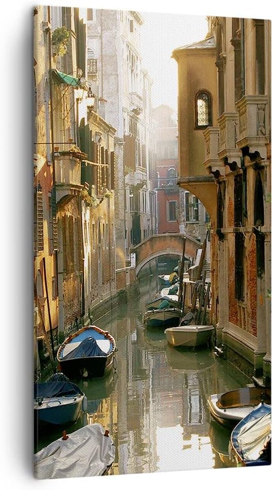 Bilder auf Leinwand Venedig Brücke Wasser Haus Leinwandbild mit Rahmen 45x80cm Wandbilder Dekoration