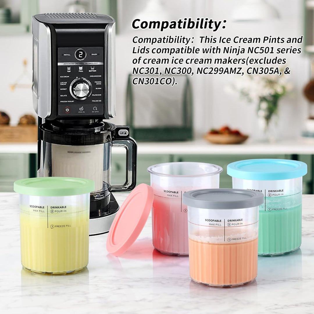 PCTTOIL 4 Stück Eiscremebehälter und Deckel kompatibel mit Ninja Creami Deluxe Ice Cream Makers NC50