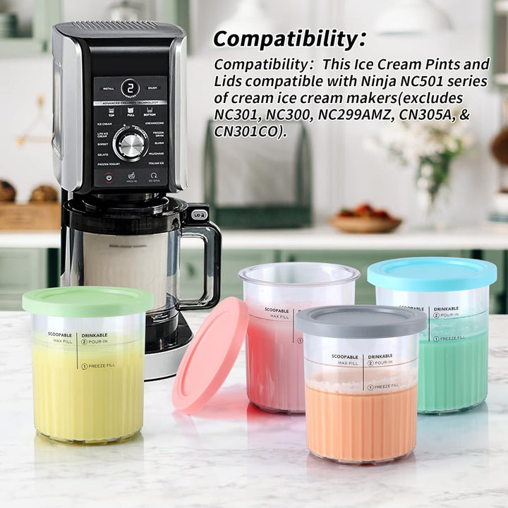 PCTTOIL 4 Stück Eiscremebehälter und Deckel kompatibel mit Ninja Creami Deluxe Ice Cream Makers NC50