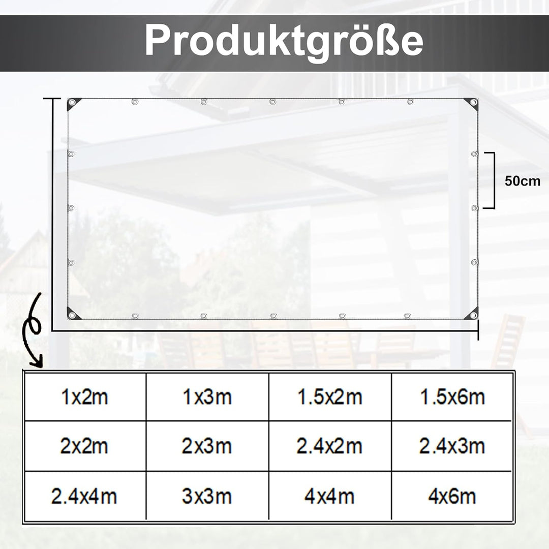 Abdeckplane Wasserdicht, Reissfest Transparent Plane mit Ösen, 0.3mm Dick Multifunktionale PVC Schut