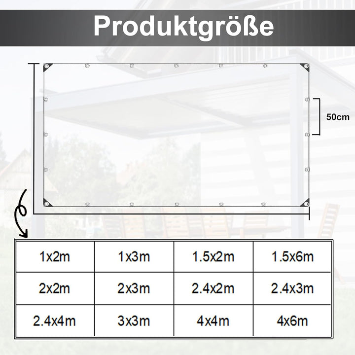 Abdeckplane Wasserdicht, Reissfest Transparent Plane mit Ösen, 0.3mm Dick Multifunktionale PVC Schut