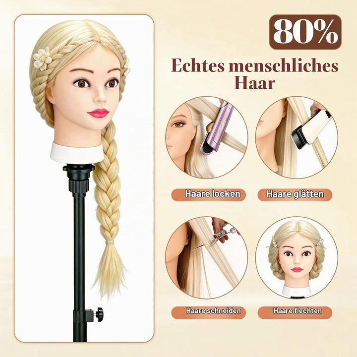 Yofuly 26 Zoll Trainingsköpfe, 80% Echthaar Kosmetik Schaufensterpuppenkopf mit Tischklemme &amp; DIY-Ha