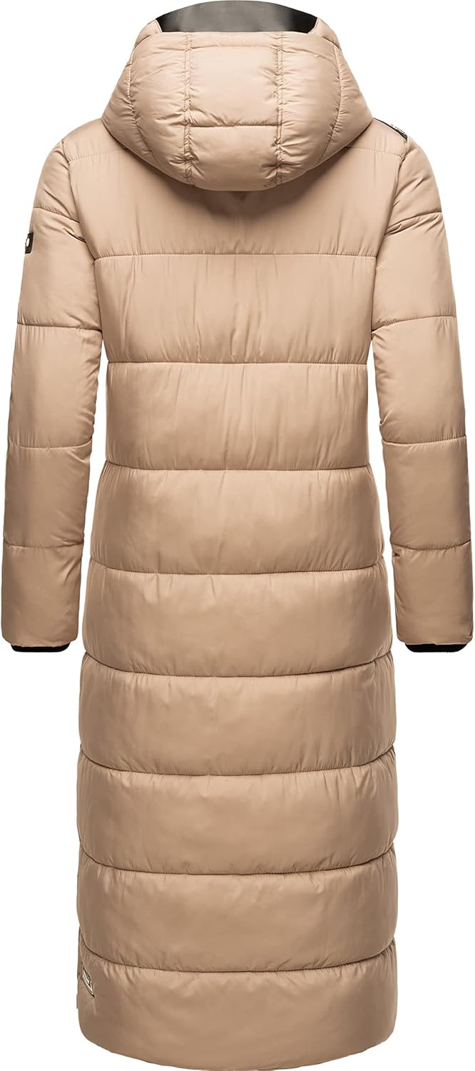 Navahoo Damen Wintermantel warmer Steppmantel lang mit abnehmbarer Kapuze Isalie XS-3XL XL Taupe, XL