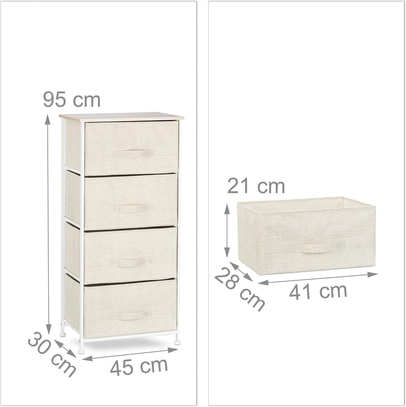 Relaxdays Regalsystem, 4 Stoff-Schubladen, universale Schubladenbox, Metall und Holz, HxBxT: 105 x 4