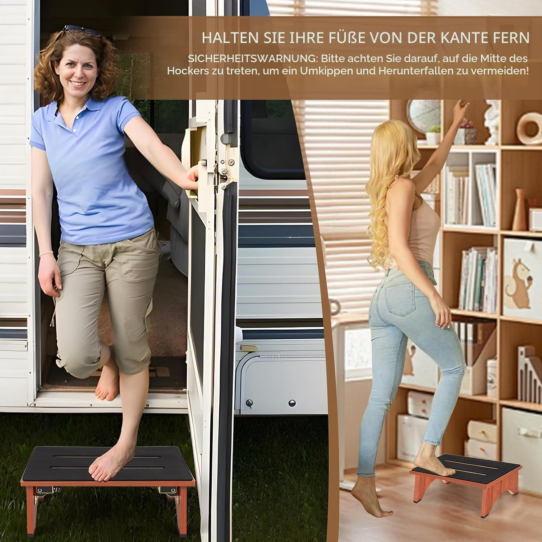 Klappbarer Tritthocker aus HolzTritthocker für Erwachsene und Senioren mit Rutschfester Gummiauflage