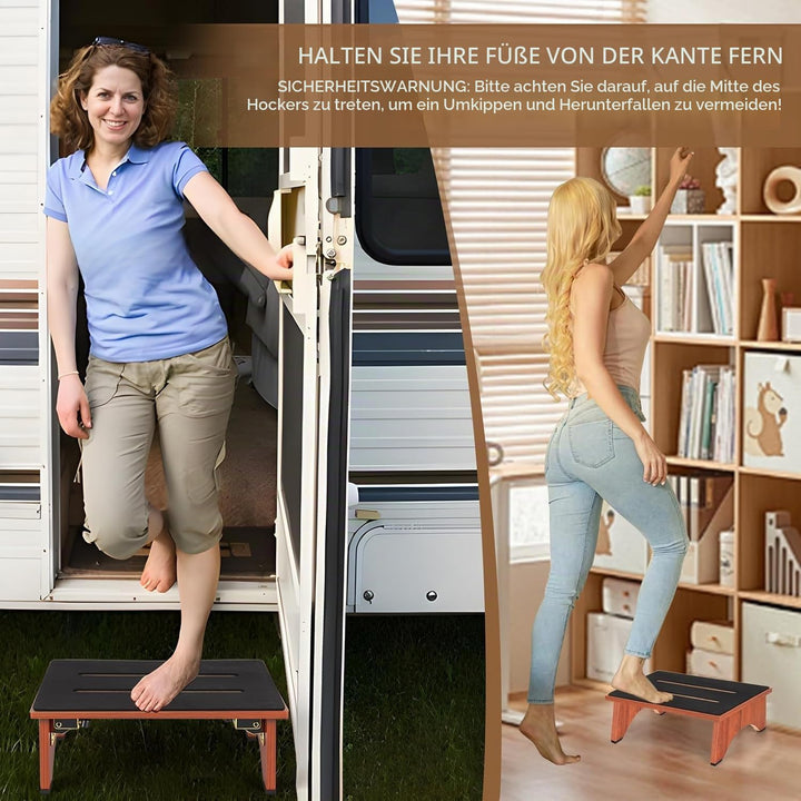 Klappbarer Tritthocker aus HolzTritthocker für Erwachsene und Senioren mit Rutschfester Gummiauflage