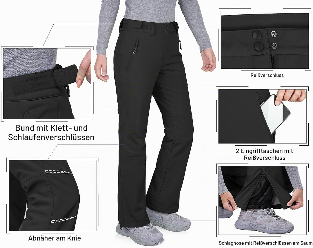 33,000ft Damen Skihose Outdoorhose Wasserdicht Winddichte Softshellhose Warme Gefütterte Trekkinghos