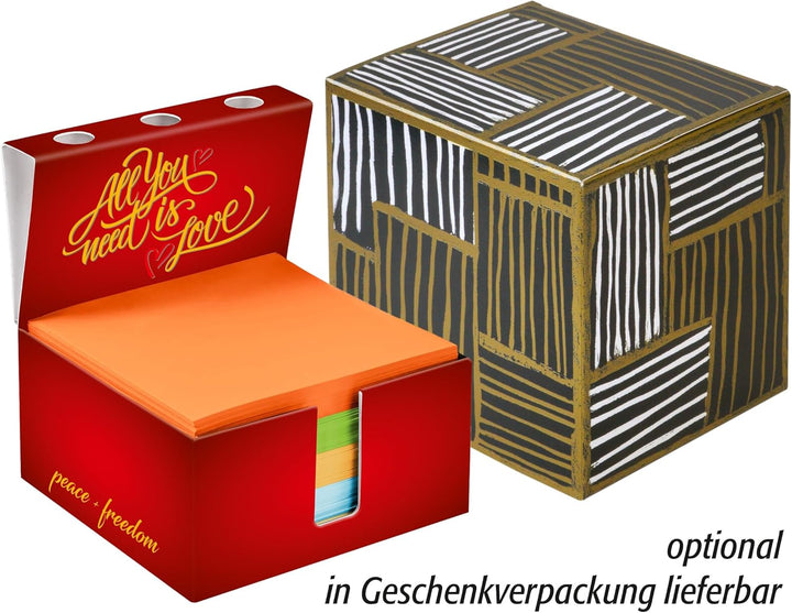 Zettelbox „Love“ mit Stiftehalter, stabil verarbeiteter 400g-Hartkarton, bunte Notizzettel kärtchenä