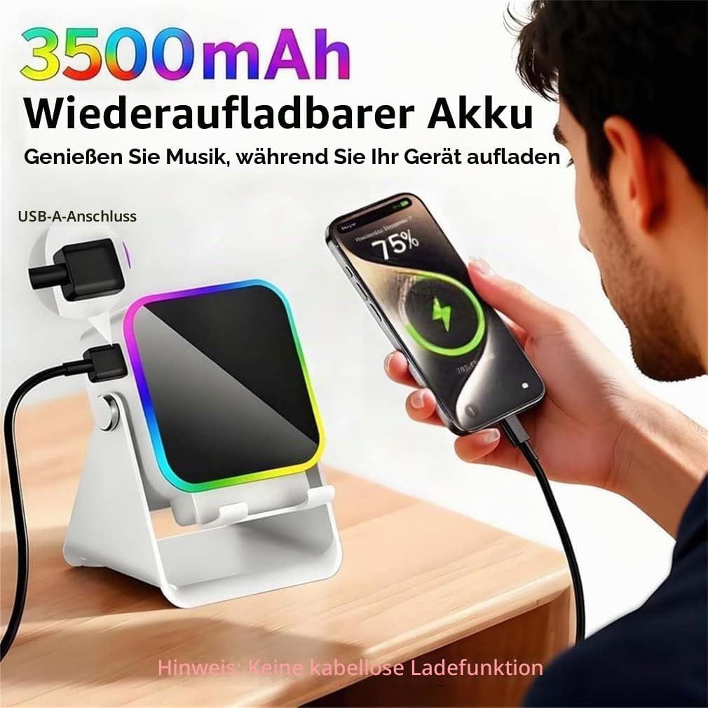 5-in-1 kabelloser Induktionslautsprecher mit verstellbarer Handyhalterung, 3500 mAh wiederaufladbare